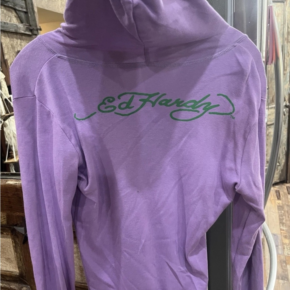 Ed Hardy Purple Long Sleeve Tee with Floral Design - Picture 2 of 2